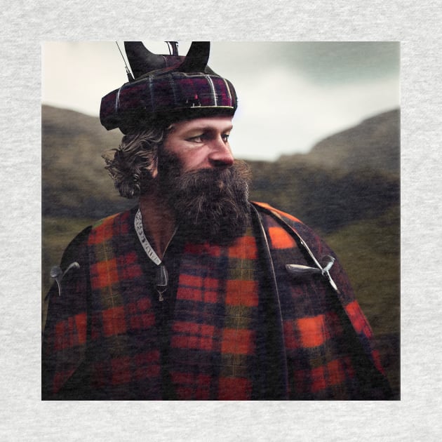 Scottish Highlander in Clan Tartan by Grassroots Green